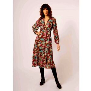 FRNCH Paris Aida Small Multi-Color Floral‎ Open Tie-Back Midi Dress - NWT